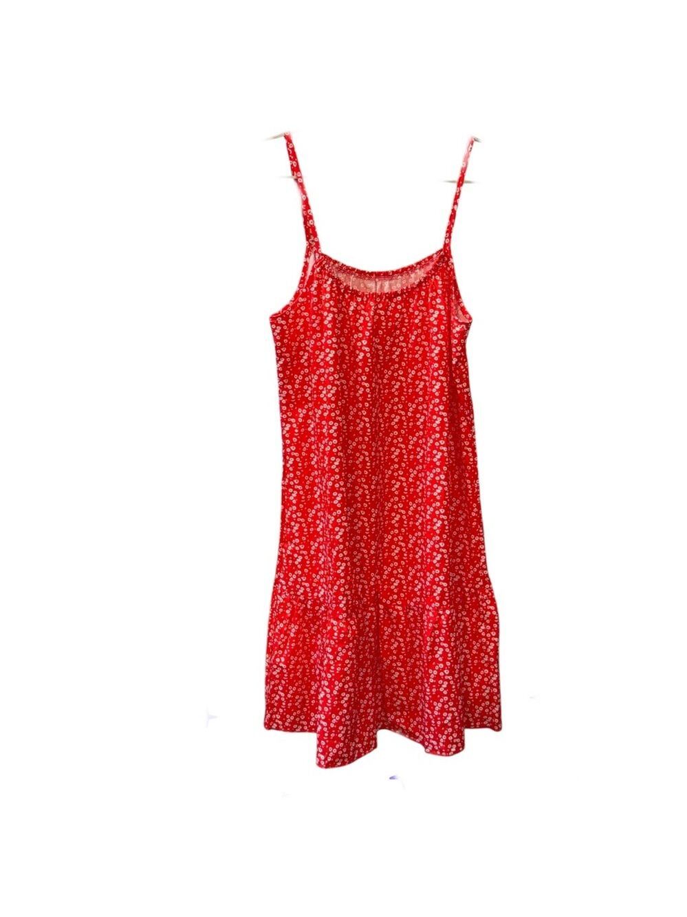 Red White Floral Print Mini Sundress Spaghetti Strap Size M